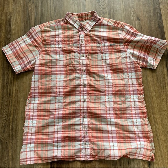 Eddie Bauer Mens Shirt XL Tall Orange Plaid Short Sleeve Performance Pocket Hike - Picture 2 of 11
